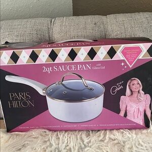 Paris Hilton Pink and White Sauce Pan with Glass Lid
